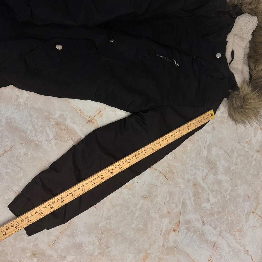 Ambiance Outerwear Parka Women S Black Long Sleeve Sherpa Lined Faux Fur Hood